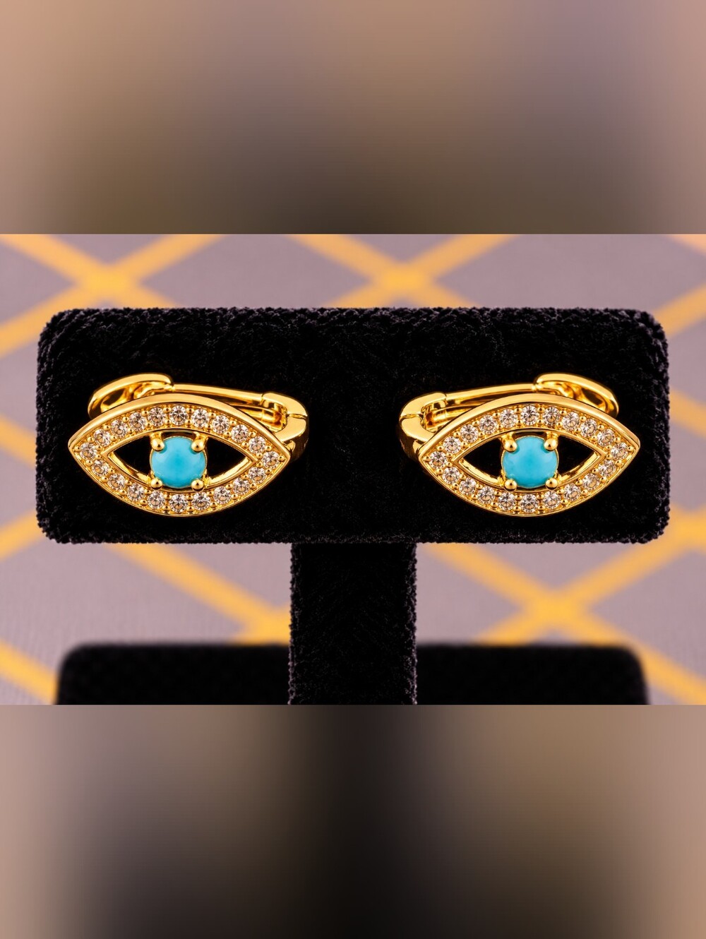 22kgp Dubai Jewelry Gold Evil Eye Earrings with Turquoise Center